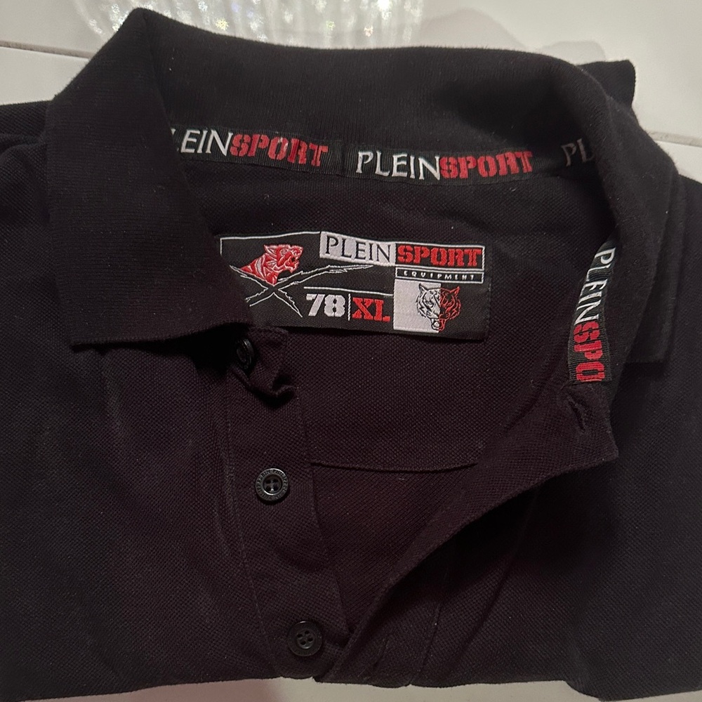 Plein Sport Black Polo with Red Accents. Runs large